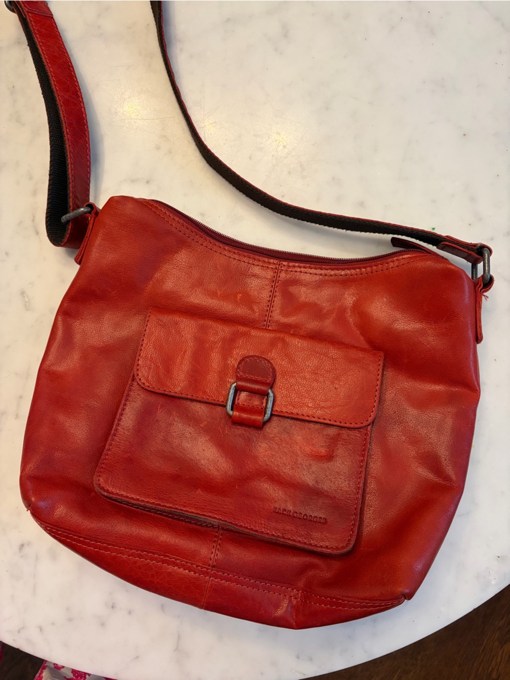 Jack Georges Red Leather Voyager Crossbody Bag with Front Pocket